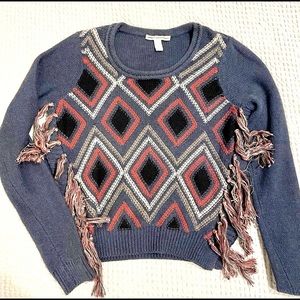 Cotton by Autumn Cashmere Tribal Style Fringe Sweater. Small